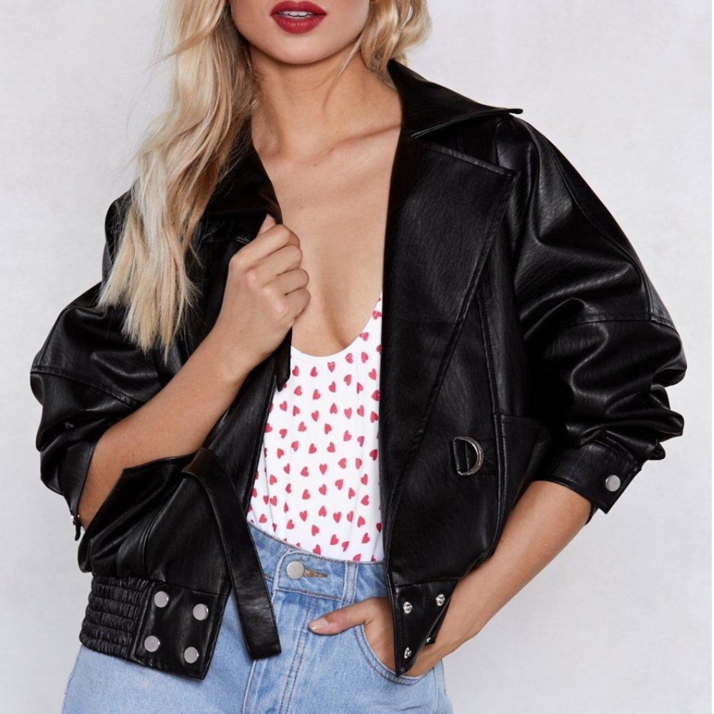 Nasty Gal Vegan Leather Biker Jacket with Dolman Sleeves - Size US6